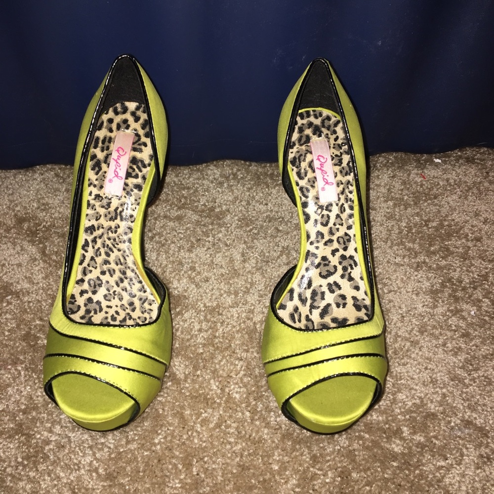 Lime green peep toe platform heels